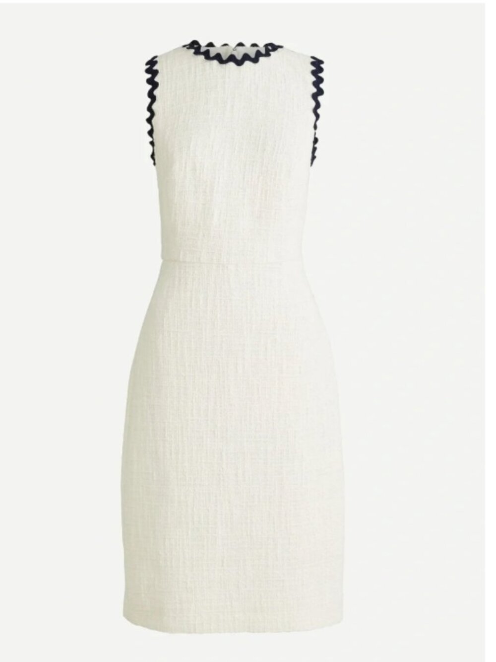 J. Crew Cream Textured Tweed Sheath Dress with Navy Rickrack Trim